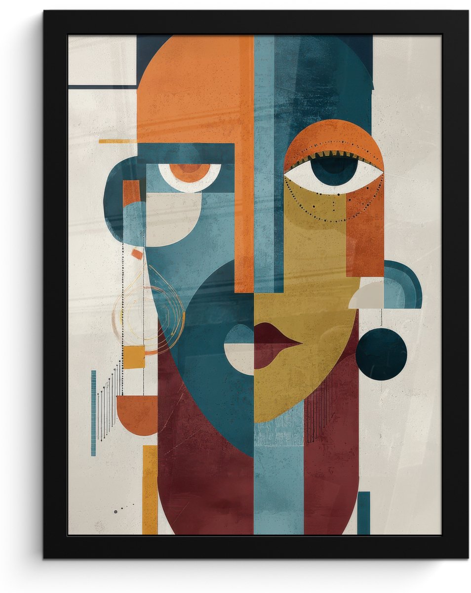 FrameYourWall Poster in lijst - Fotolijst 30x40 cm - Posters - Geometrisch - Strakke vormen - Kleurrijk - Posterlijst zwart - Decoratie - Wanddecoratie woonkamer - Muurdecoratie slaapkamer Geometrisch - Vormen - Gezicht