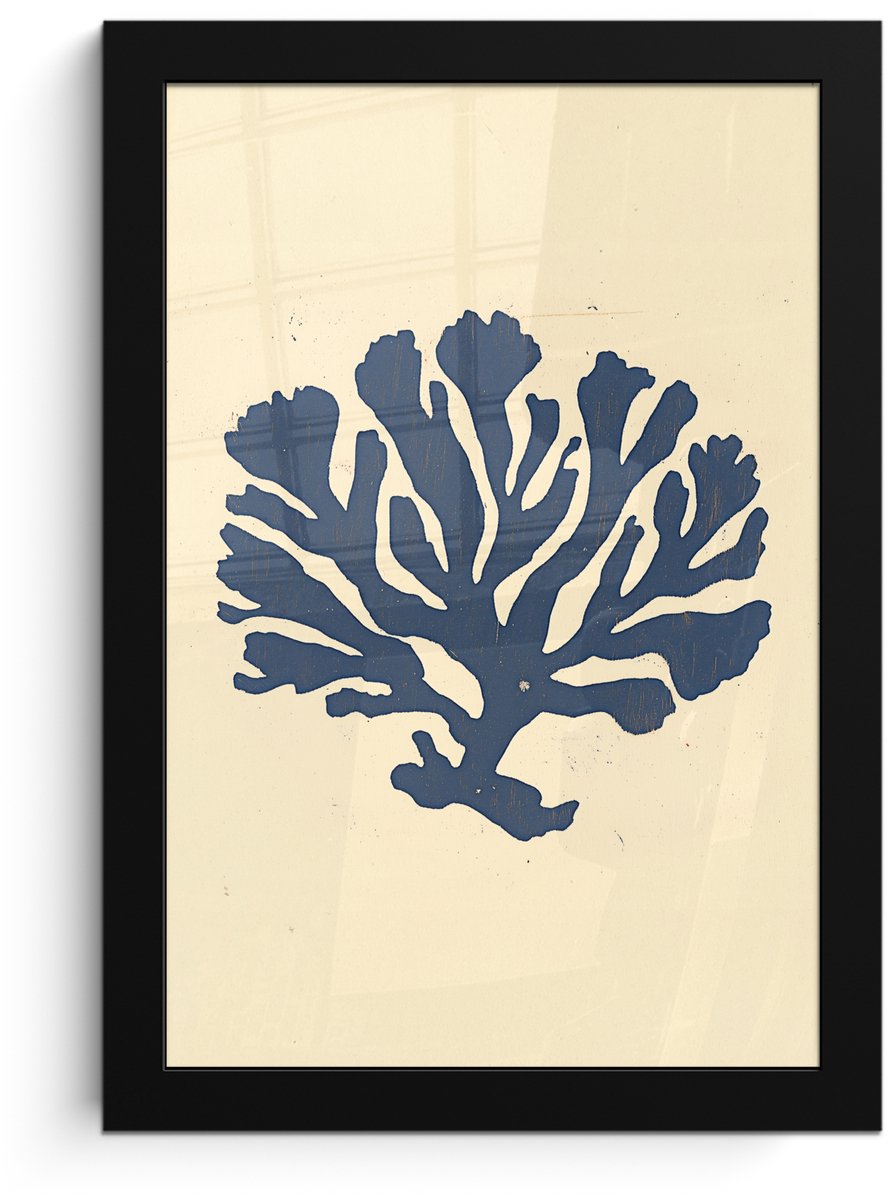 FrameYourWall Poster in lijst - Fotolijst 20x30 cm - Posters - Blauw koraal - Vertakkingen - Beige - Posterlijst zwart - Decoratie - Wanddecoratie woonkamer - Muurdecoratie slaapkamer