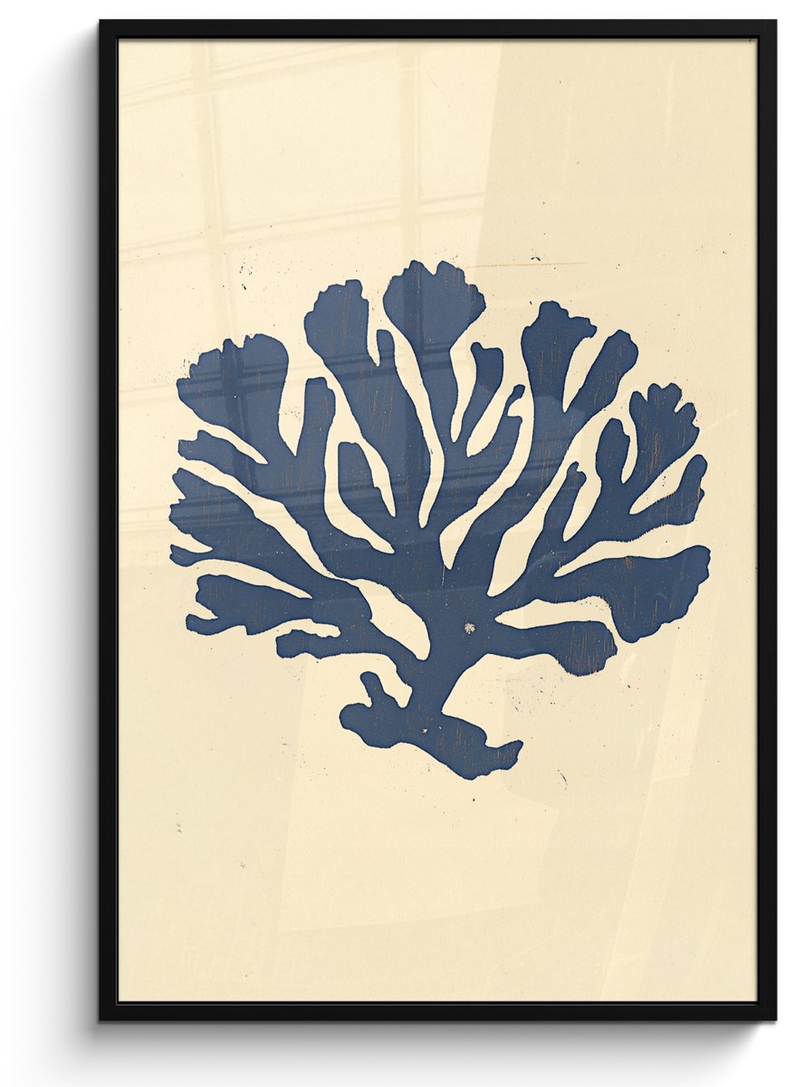 FrameYourWall Poster in lijst - Fotolijst 80x120 cm - Posters - Blauw koraal - Vertakkingen - Beige - Posterlijst zwart - Decoratie - Wanddecoratie woonkamer - Muurdecoratie slaapkamer