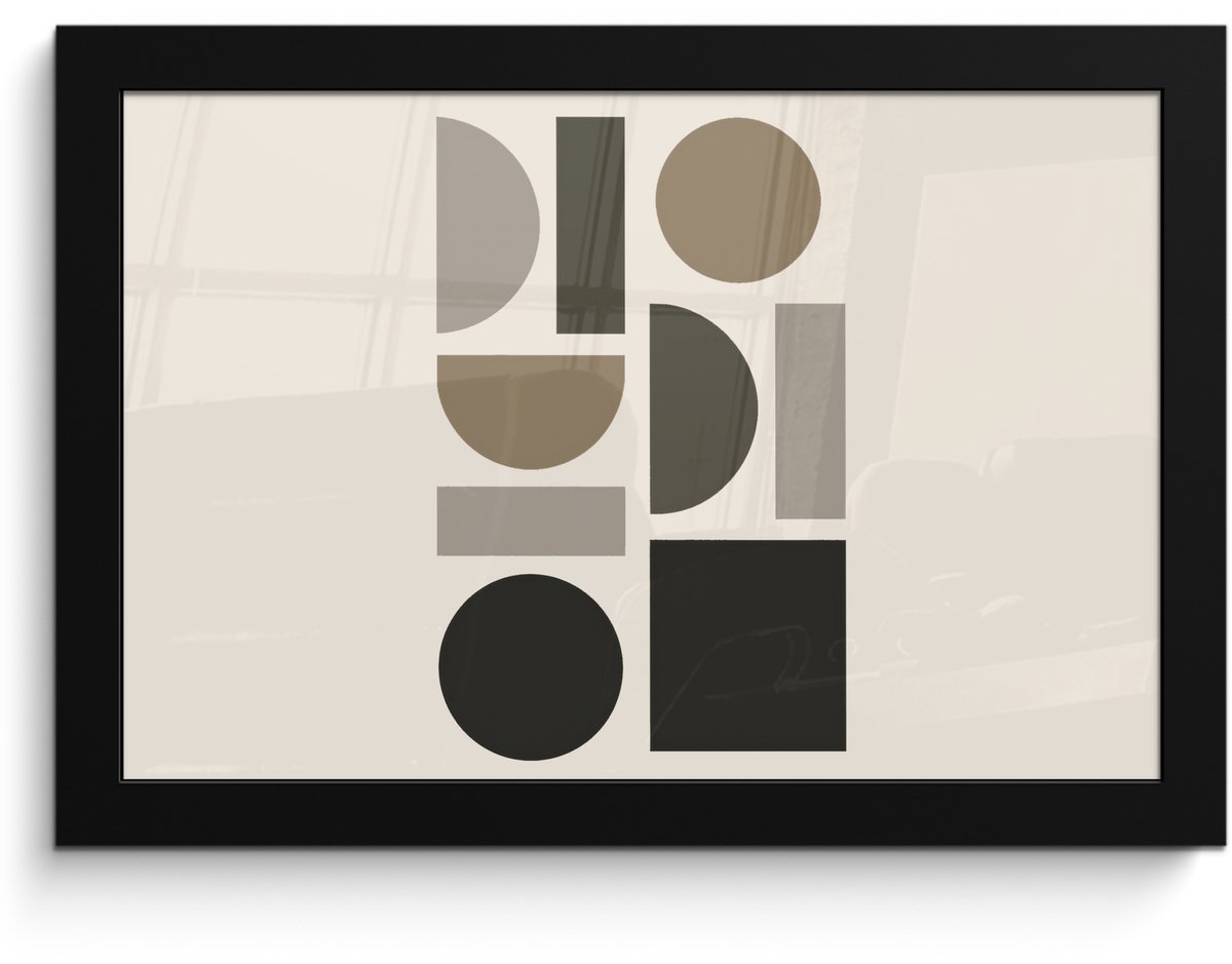 FrameYourWall Poster in lijst - Fotolijst 30x20 cm - Posters - Natuurlijke tinten - Grafisch - Verticale compositie - Posterlijst zwart - Decoratie - Wanddecoratie woonkamer - Muurdecoratie slaapkamer Aardetinte - Grafisch
