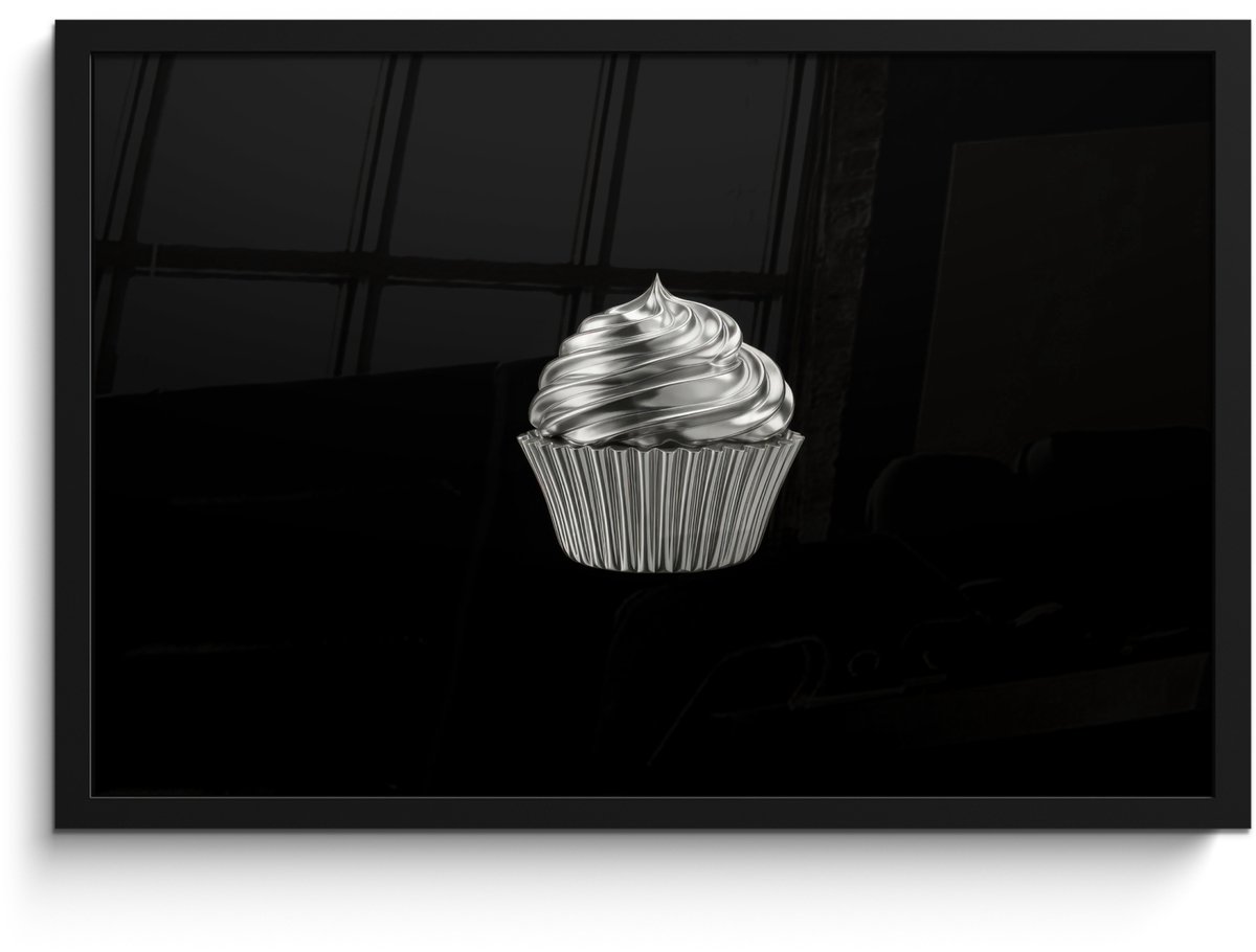 FrameYourWall Poster in lijst - Fotolijst 60x40 cm - Posters - Cupcake - Luxueus - Zilver - Posterlijst zwart - Decoratie - Wanddecoratie woonkamer - Muurdecoratie slaapkamer