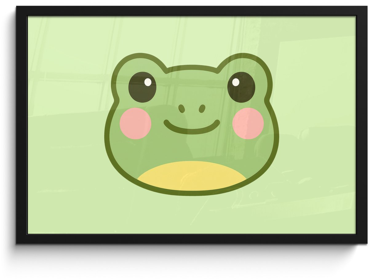 FrameYourWall Poster in lijst - Fotolijst 60x40 cm - Posters - Kikker - Groen - Vriendelijkheid - Posterlijst zwart - Decoratie - Wanddecoratie woonkamer - Muurdecoratie slaapkamer