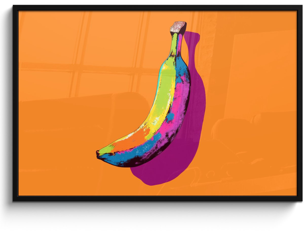 FrameYourWall Poster in lijst - Fotolijst 120x80 cm - Posters - Felle kleuren - Banaan - popart - Posterlijst zwart - Decoratie - Wanddecoratie woonkamer - Muurdecoratie slaapkamer