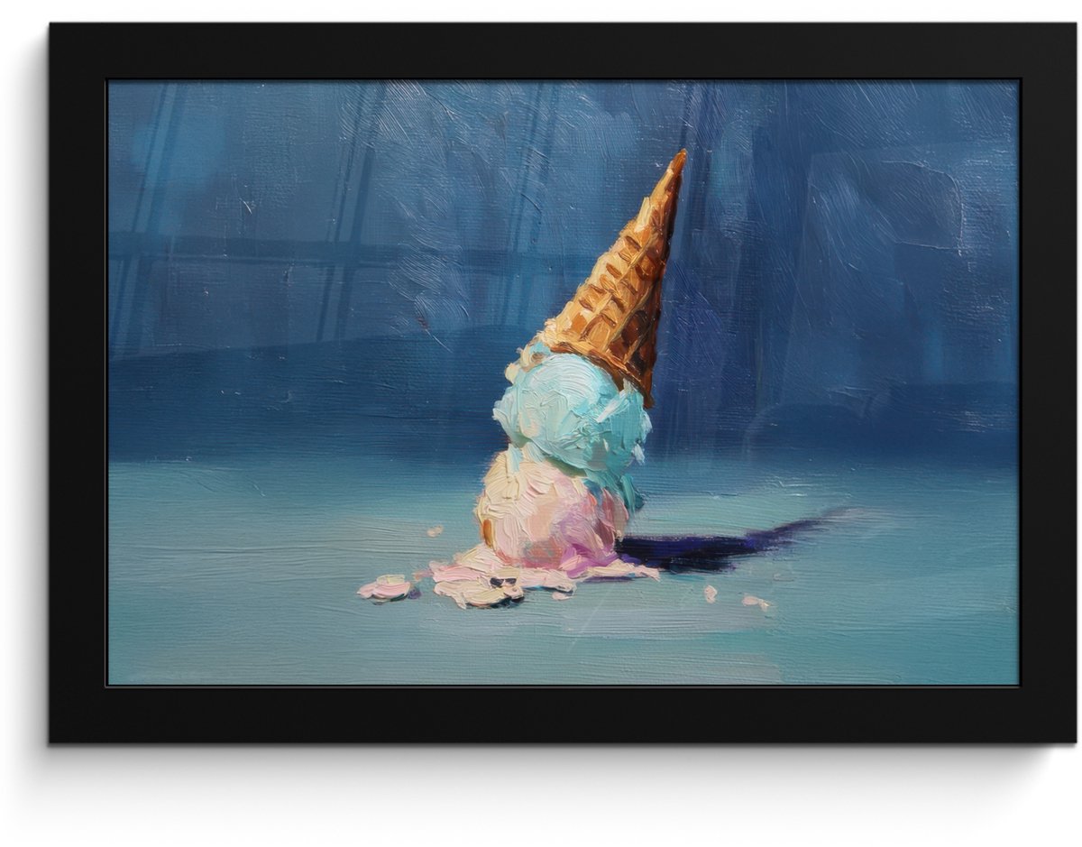 FrameYourWall Poster in lijst - Fotolijst 30x20 cm - Posters - Ijshoorn - Bolletjes - Smelt - Roze - Posterlijst zwart - Decoratie - Wanddecoratie woonkamer - Muurdecoratie slaapkamer