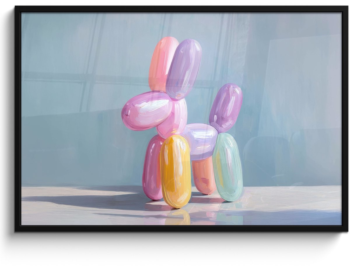 FrameYourWall Poster in lijst - Fotolijst 120x80 cm - Posters - Dier - Ballon - Pasteltinten - Glanzend - Posterlijst zwart - Decoratie - Wanddecoratie woonkamer - Muurdecoratie slaapkamer