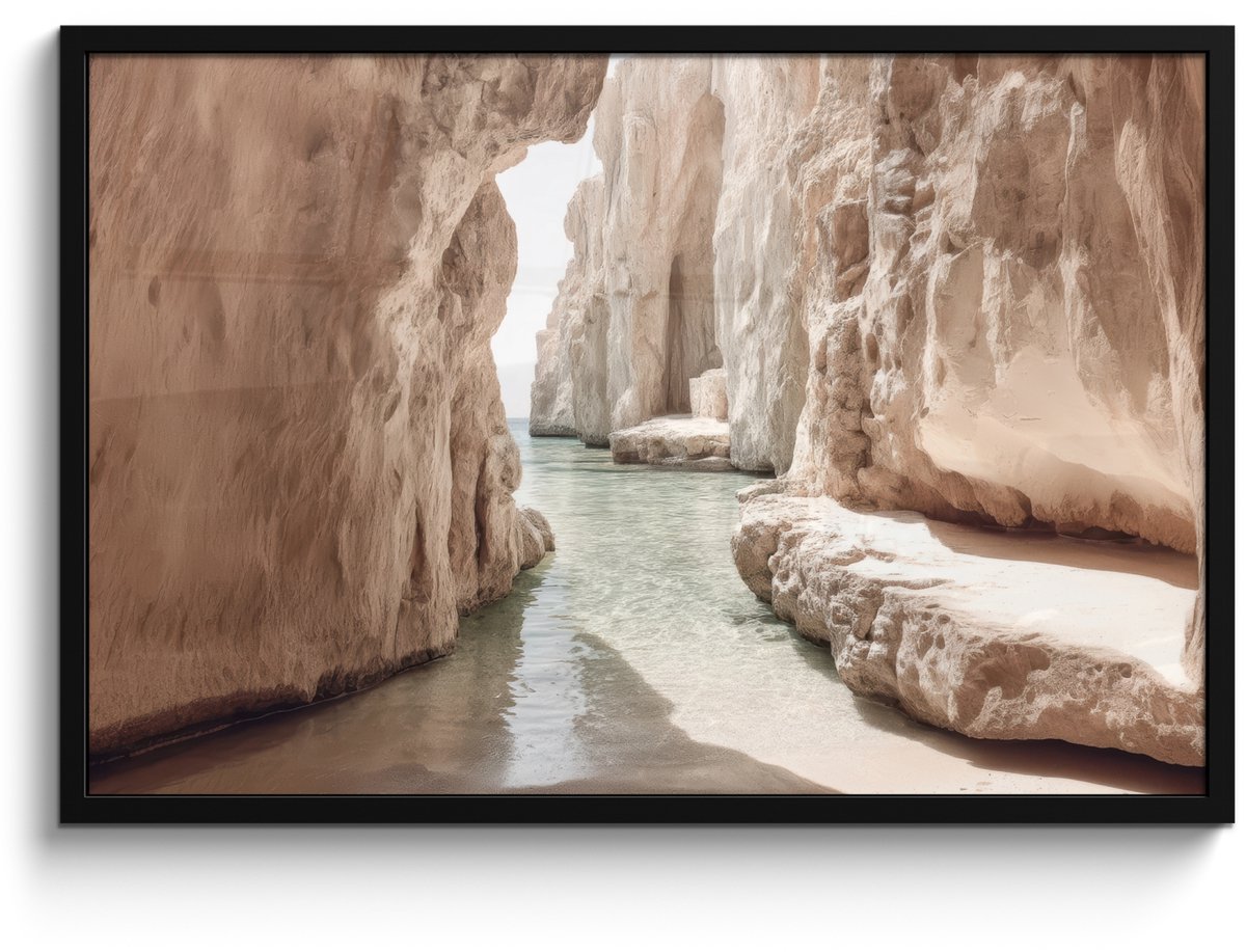 FrameYourWall Poster in lijst - Fotolijst 90x60 cm - Posters - Rotsen - Zee - Zand - Kloof - Posterlijst zwart - Decoratie - Wanddecoratie woonkamer - Muurdecoratie slaapkamer