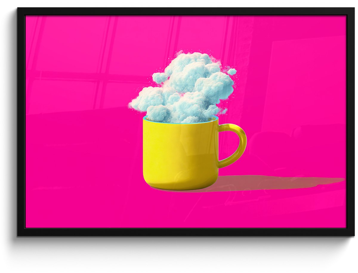 FrameYourWall Poster in lijst - Fotolijst 90x60 cm - Posters - Mok - Wolken - Roze - Minimalitisch - Posterlijst zwart - Decoratie - Wanddecoratie woonkamer - Muurdecoratie slaapkamer
