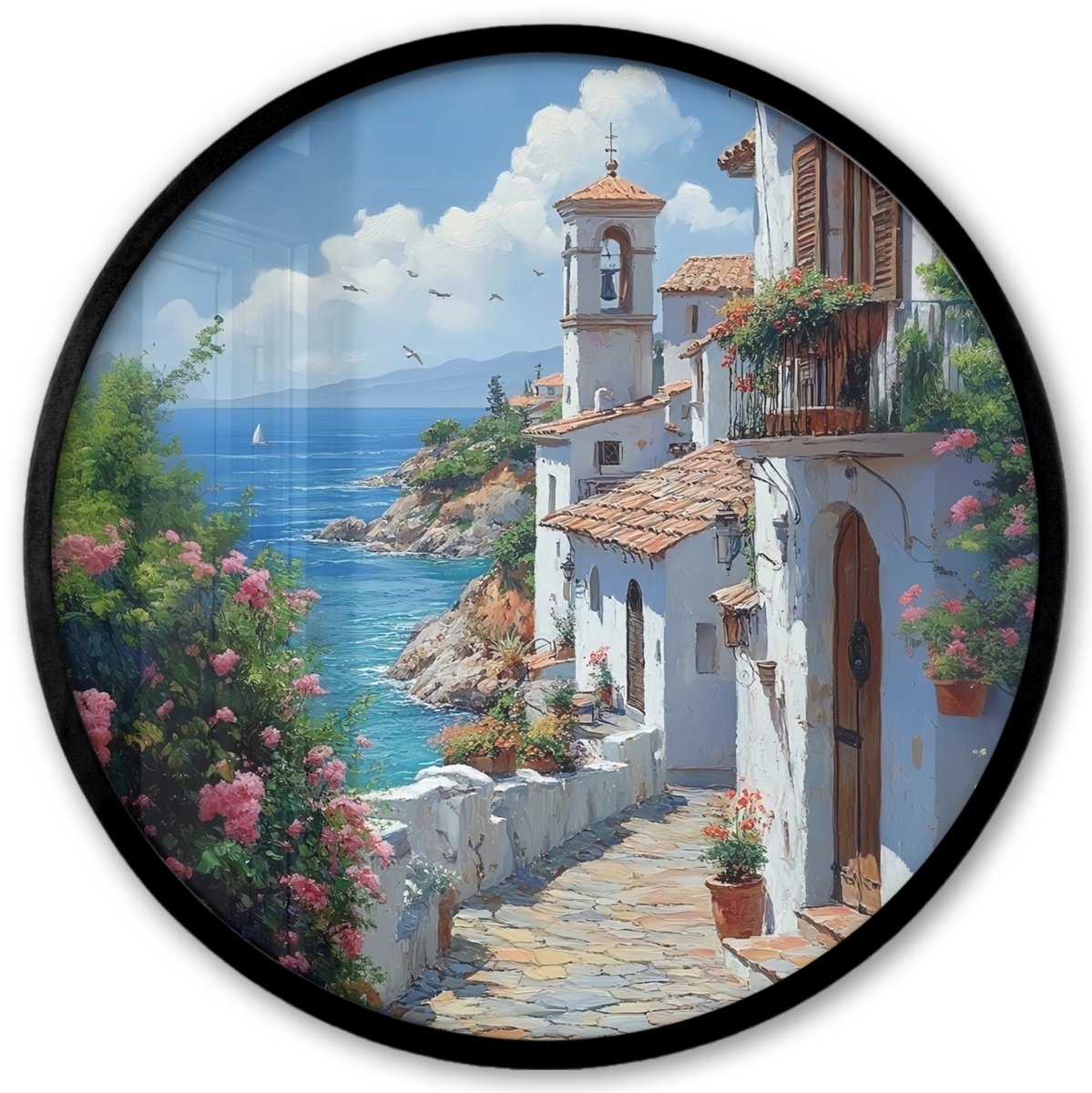 FrameYourWall Poster in lijst Rond - Fotolijst 40x40 cm - Posters - Huizen - Zee - Bomen - Bloemen - Ronde posterlijst zwart - Decoratie - Wanddecoratie woonkamer - Muurdecoratie slaapkamer Huizen - Zee - Bloemen