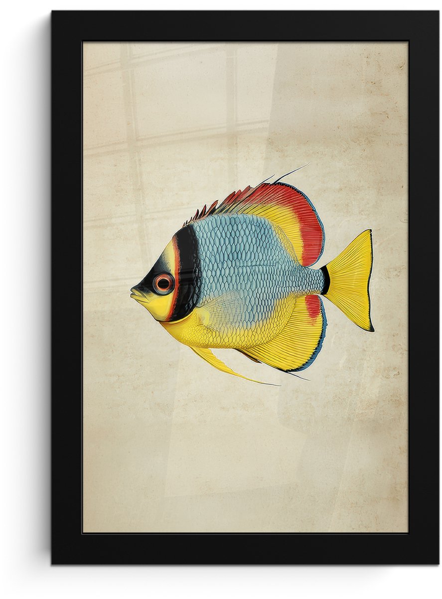 FrameYourWall Poster in lijst - Fotolijst 20x30 cm - Posters - Kleurrijk - Vis - Schubben - Illustratie - Posterlijst zwart - Decoratie - Wanddecoratie woonkamer - Muurdecoratie slaapkamer Vis - Kleurrijk