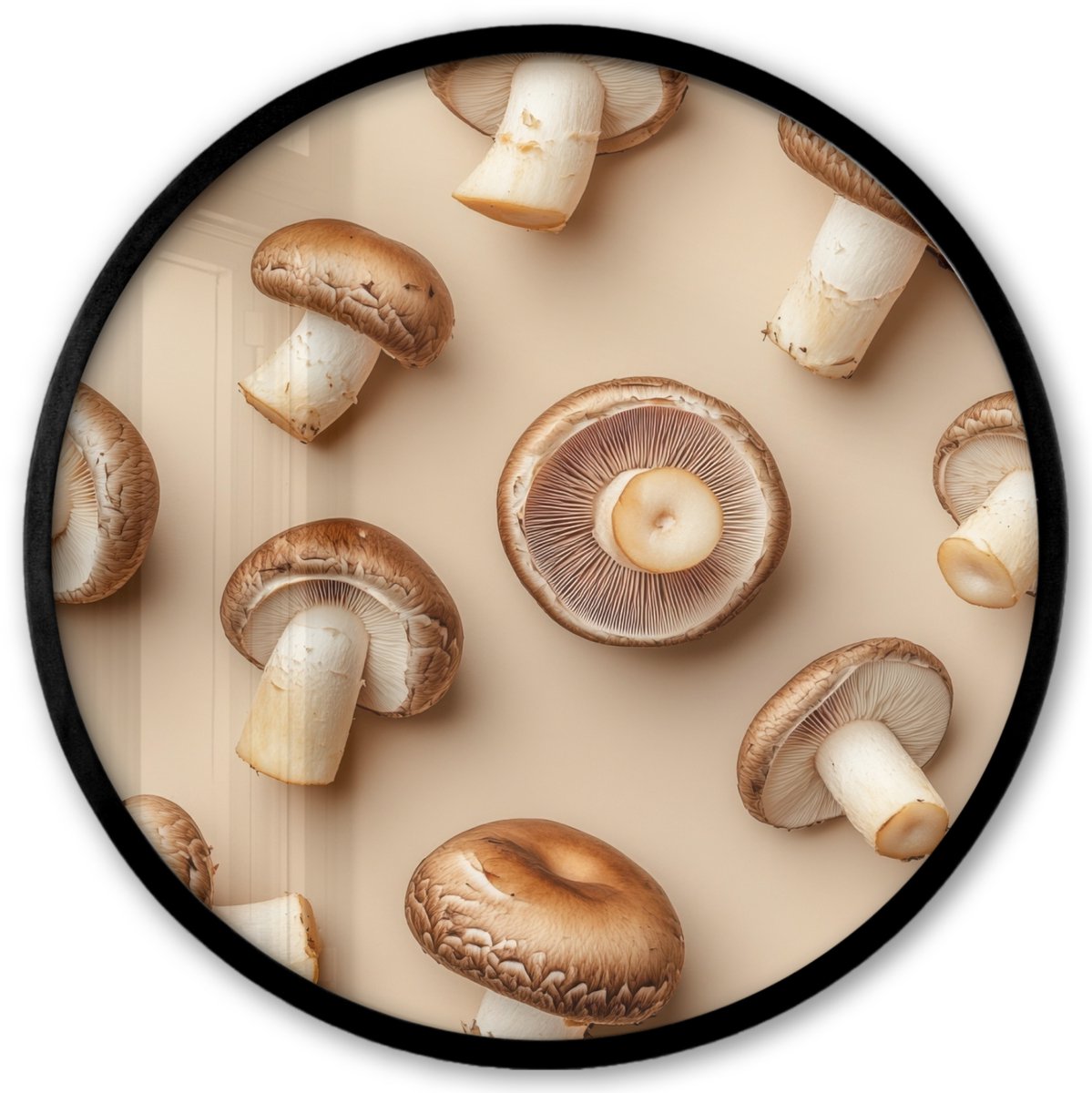 FrameYourWall Poster in lijst Rond - Fotolijst 40x40 cm - Posters - Kastanje Champignons - Beige - Ronde posterlijst zwart - Decoratie - Wanddecoratie woonkamer - Muurdecoratie slaapkamer