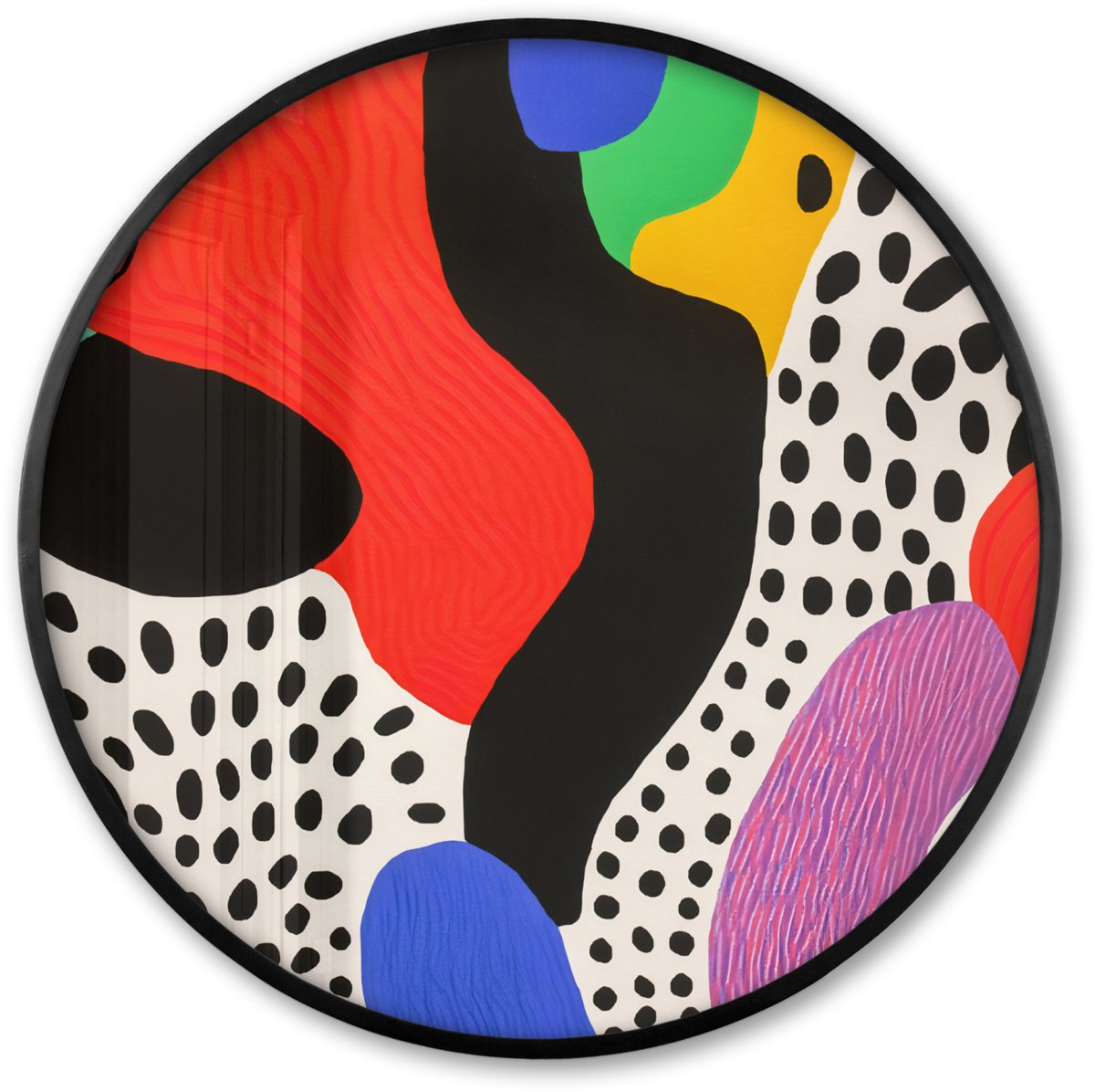FrameYourWall Poster in lijst Rond - Fotolijst 60x60 cm - Posters - Abstract - Vormen - Kleuren - Stippen - Ronde posterlijst zwart - Decoratie - Wanddecoratie woonkamer - Muurdecoratie slaapkamer