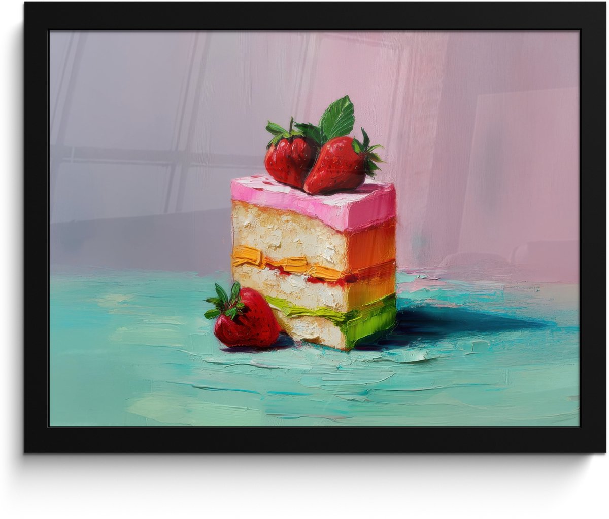 FrameYourWall Poster in lijst - Fotolijst 40x30 cm - Posters - Taartje - Aardbeien - Glazuur - Kleurrijk - Posterlijst zwart - Decoratie - Wanddecoratie woonkamer - Muurdecoratie slaapkamer