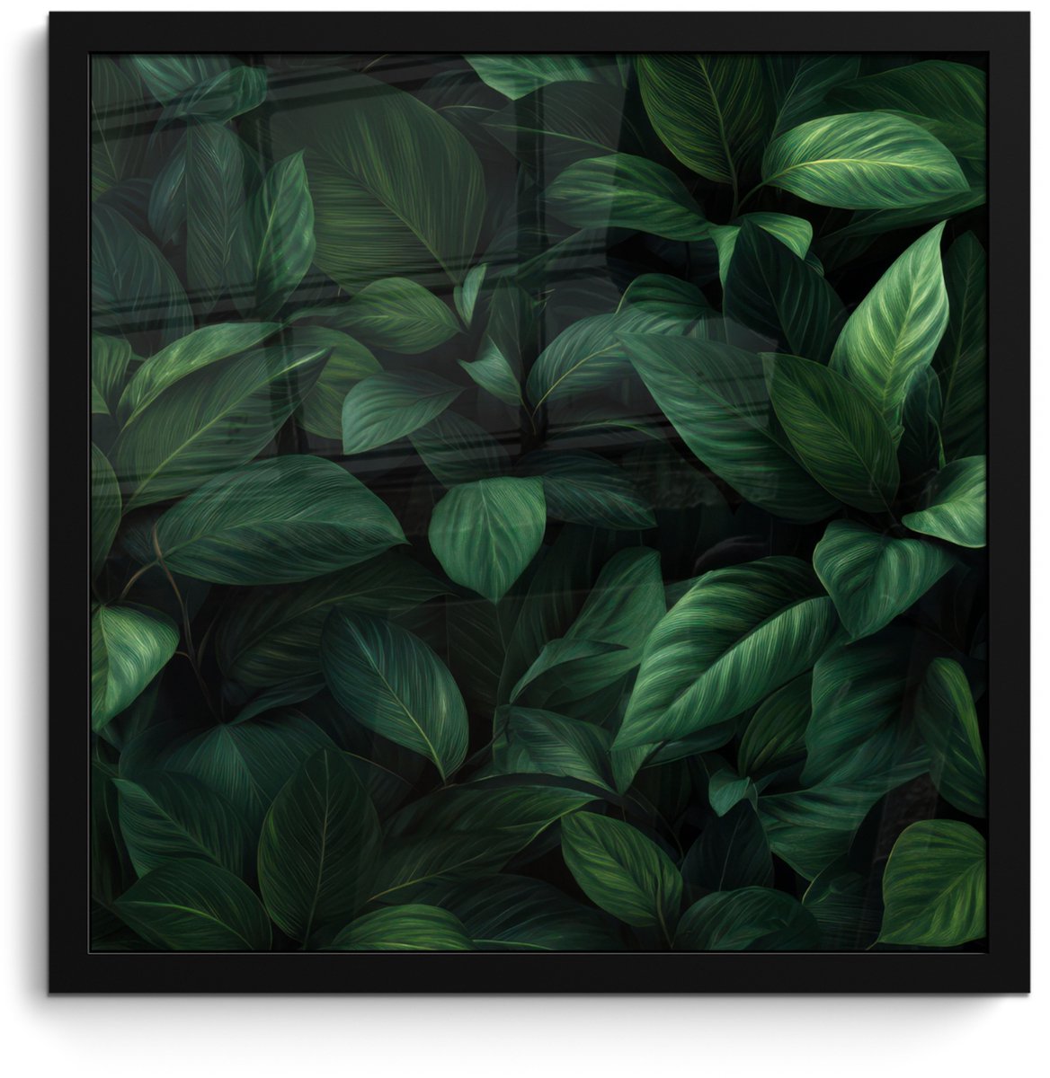 FrameYourWall Poster in lijst - Fotolijst 40x40 cm - Posters - Bladeren - Ovaal - Groen - Nerven - Posterlijst zwart - Decoratie - Wanddecoratie woonkamer - Muurdecoratie slaapkamer Bladeren - Nerven