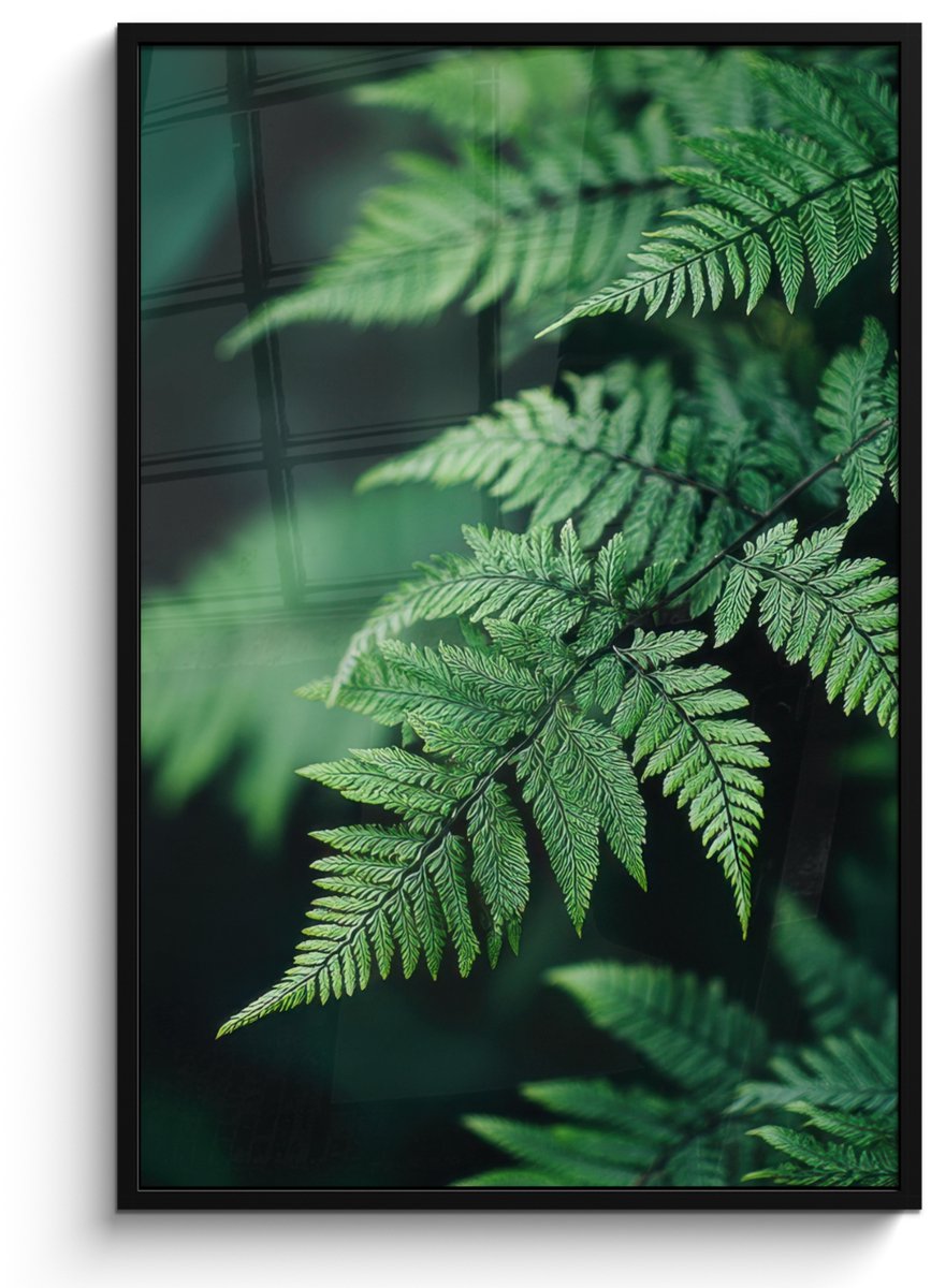 FrameYourWall Poster in lijst - Fotolijst 80x120 cm - Posters - Varenblad - Groen - Structuur - Wazig - Posterlijst zwart - Decoratie - Wanddecoratie woonkamer - Muurdecoratie slaapkamer
