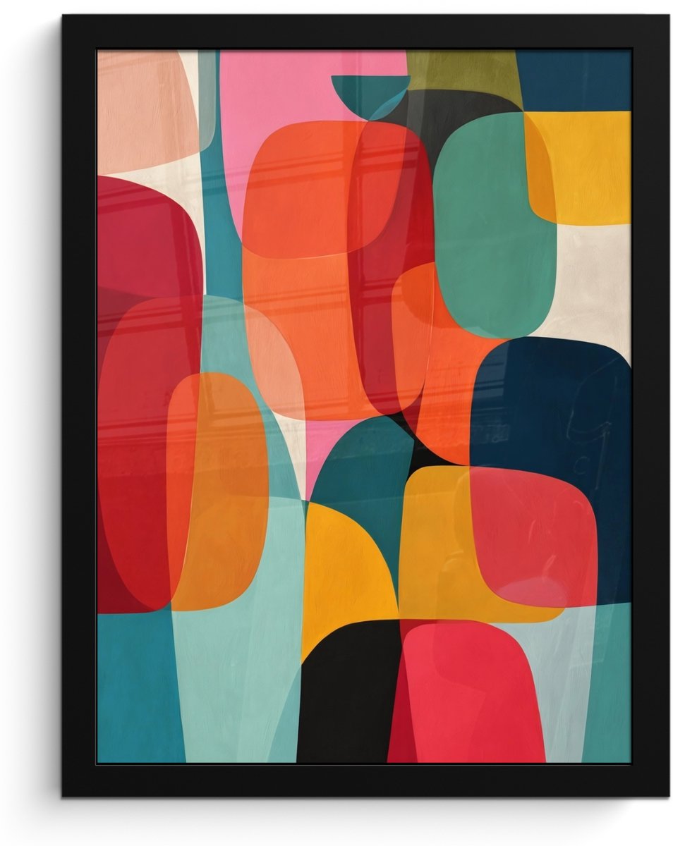 FrameYourWall Poster in lijst - Fotolijst 30x40 cm - Posters - Vormen - Kleurrijk - Abstract - Vlakken - Posterlijst zwart - Decoratie - Wanddecoratie woonkamer - Muurdecoratie slaapkamer Kleurbanen - Verticaal - Kleurrijk