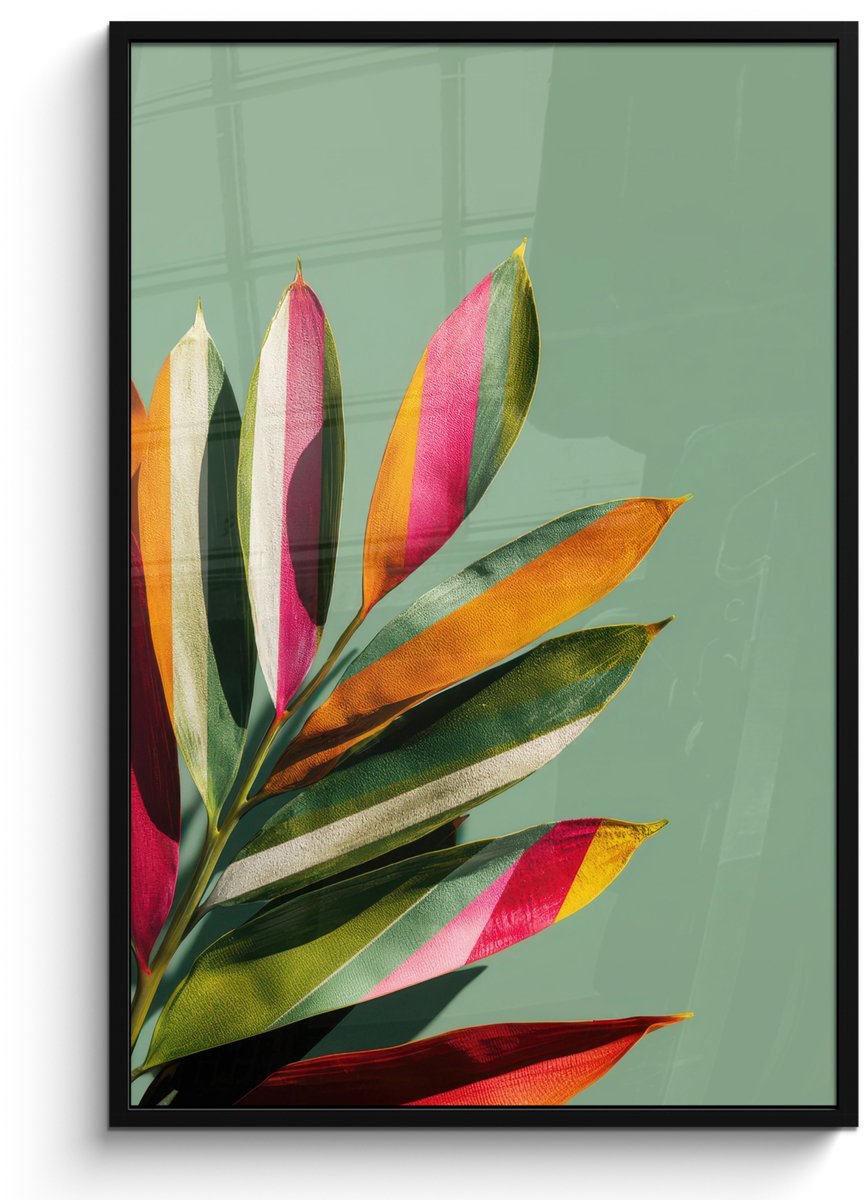 FrameYourWall Poster in lijst - Fotolijst 80x120 cm - Posters - Bladeren - Tak - Kleurrijk - Posterlijst zwart - Decoratie - Wanddecoratie woonkamer - Muurdecoratie slaapkamer