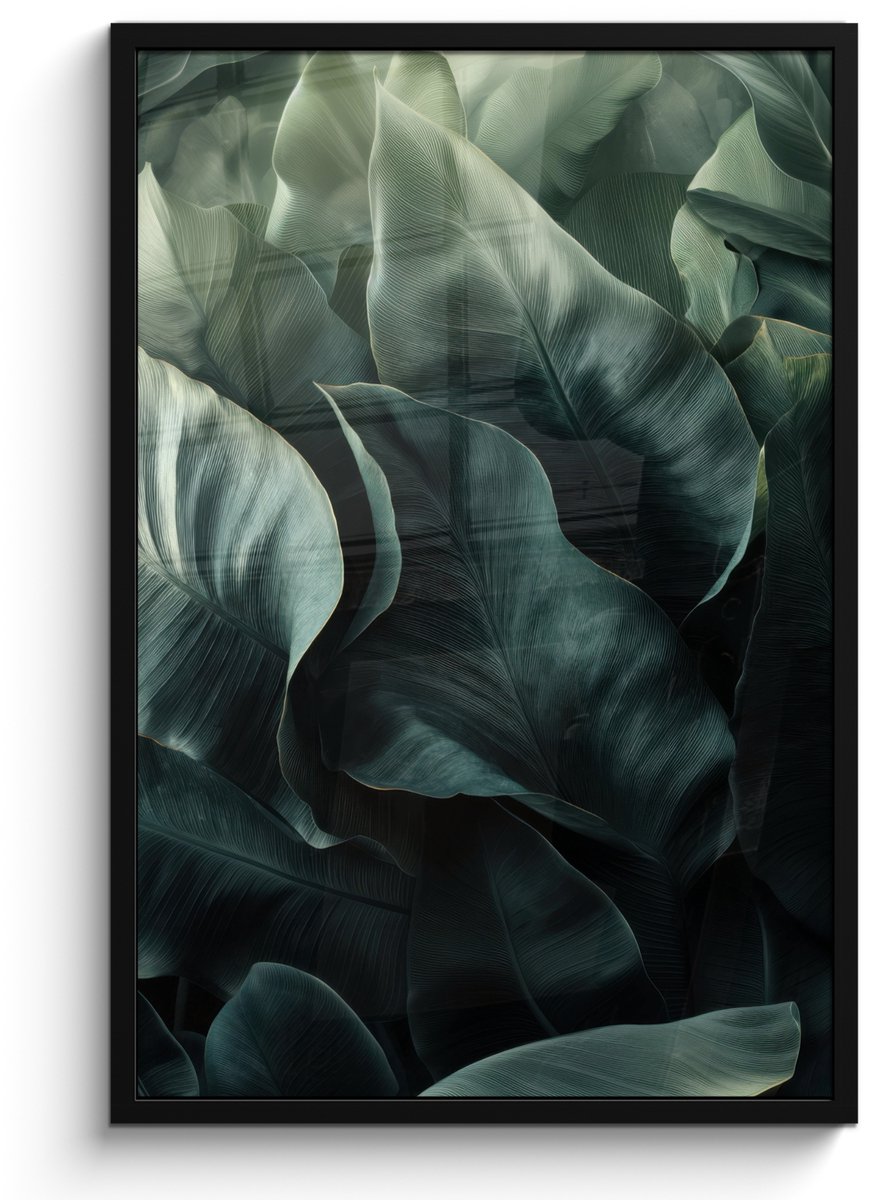FrameYourWall Poster in lijst - Fotolijst 60x90 cm - Posters - Groen - Bladeren - Glad - Nerven - Posterlijst zwart - Decoratie - Wanddecoratie woonkamer - Muurdecoratie slaapkamer Nerven - Bladeren