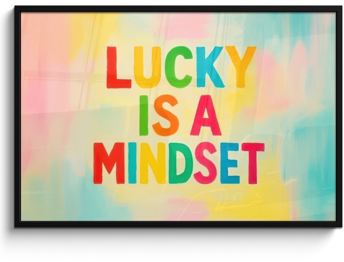 FrameYourWall Poster in lijst - Fotolijst 120x80 cm - Posters - Quote - Lucky - Regenboogkleuren - Posterlijst zwart - Decoratie - Wanddecoratie woonkamer - Muurdecoratie slaapkamer Quote - Lucky - Kleurrijk