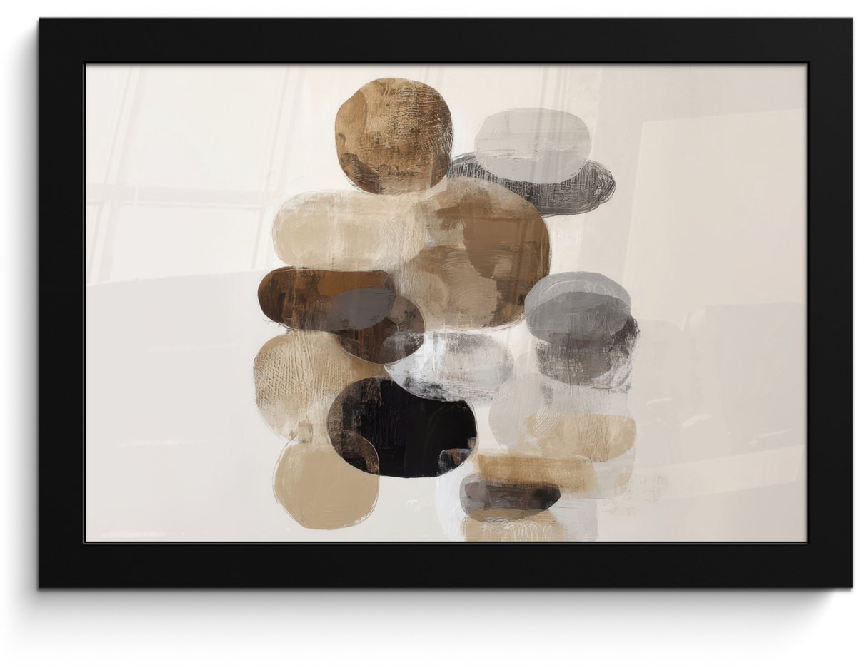 FrameYourWall Poster in lijst - Fotolijst 30x20 cm - Posters - Ovaal - Kleurvlakken - Penseelstreken - Posterlijst zwart - Decoratie - Wanddecoratie woonkamer - Muurdecoratie slaapkamer