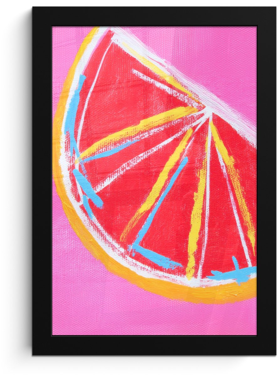 FrameYourWall Poster in lijst - Fotolijst 20x30 cm - Posters - Grapefruit - Geschilderd - Roze - Strepen - Posterlijst zwart - Decoratie - Wanddecoratie woonkamer - Muurdecoratie slaapkamer