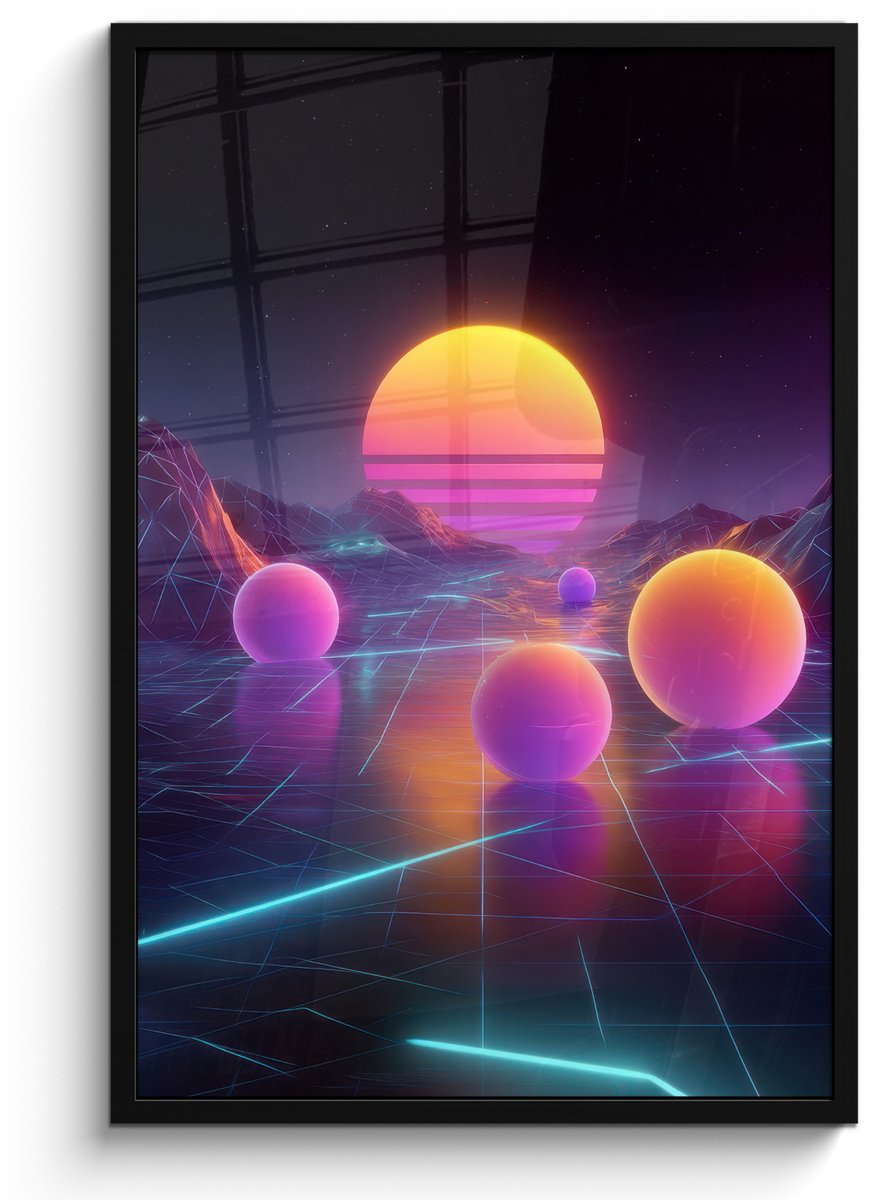 FrameYourWall Poster in lijst - Fotolijst 60x90 cm - Posters - Landschap - Bergen - Bollen - Licht - Posterlijst zwart - Decoratie - Wanddecoratie woonkamer - Muurdecoratie slaapkamer