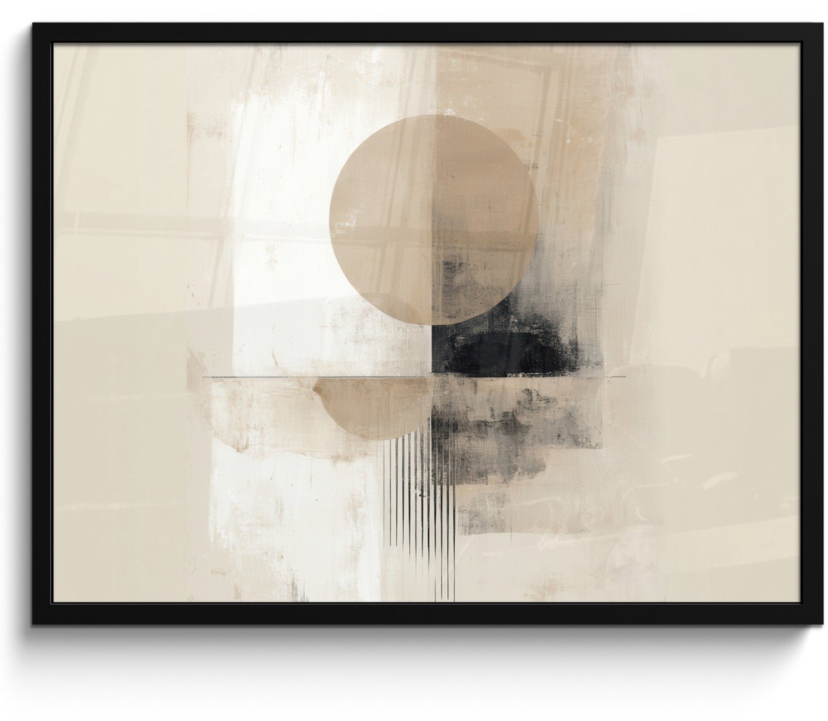 FrameYourWall Poster in lijst - Fotolijst 80x60 cm - Posters - Cirkel - Compositie - Diepte - Beige - Posterlijst zwart - Decoratie - Wanddecoratie woonkamer - Muurdecoratie slaapkamer