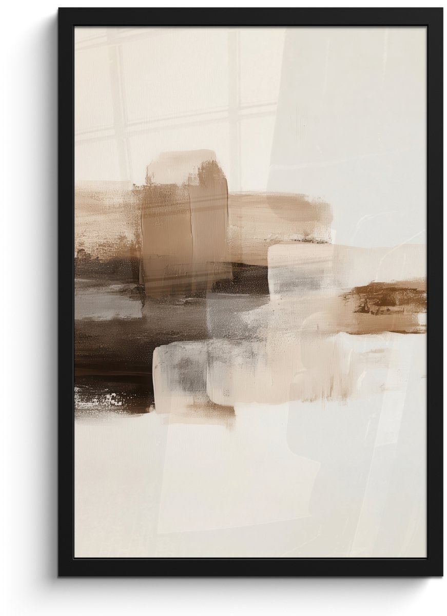 FrameYourWall Poster in lijst - Fotolijst 40x60 cm - Posters - Penseelstreken - Abstract landschap - Rust - Posterlijst zwart - Decoratie - Wanddecoratie woonkamer - Muurdecoratie slaapkamer