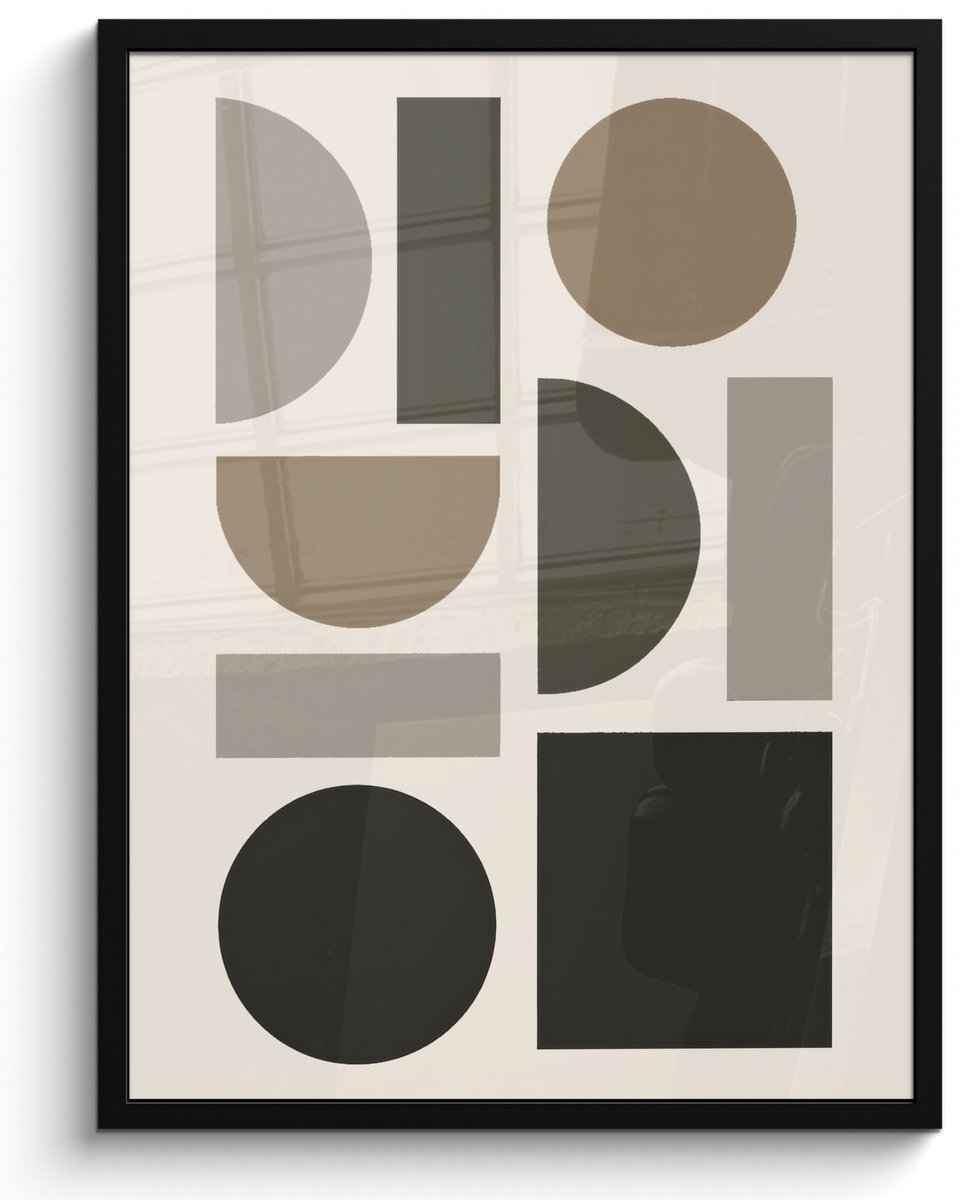 FrameYourWall Poster in lijst - Fotolijst 60x80 cm - Posters - Natuurlijke tinten - Grafisch - Verticale compositie - Posterlijst zwart - Decoratie - Wanddecoratie woonkamer - Muurdecoratie slaapkamer Aardetinte - Grafisch