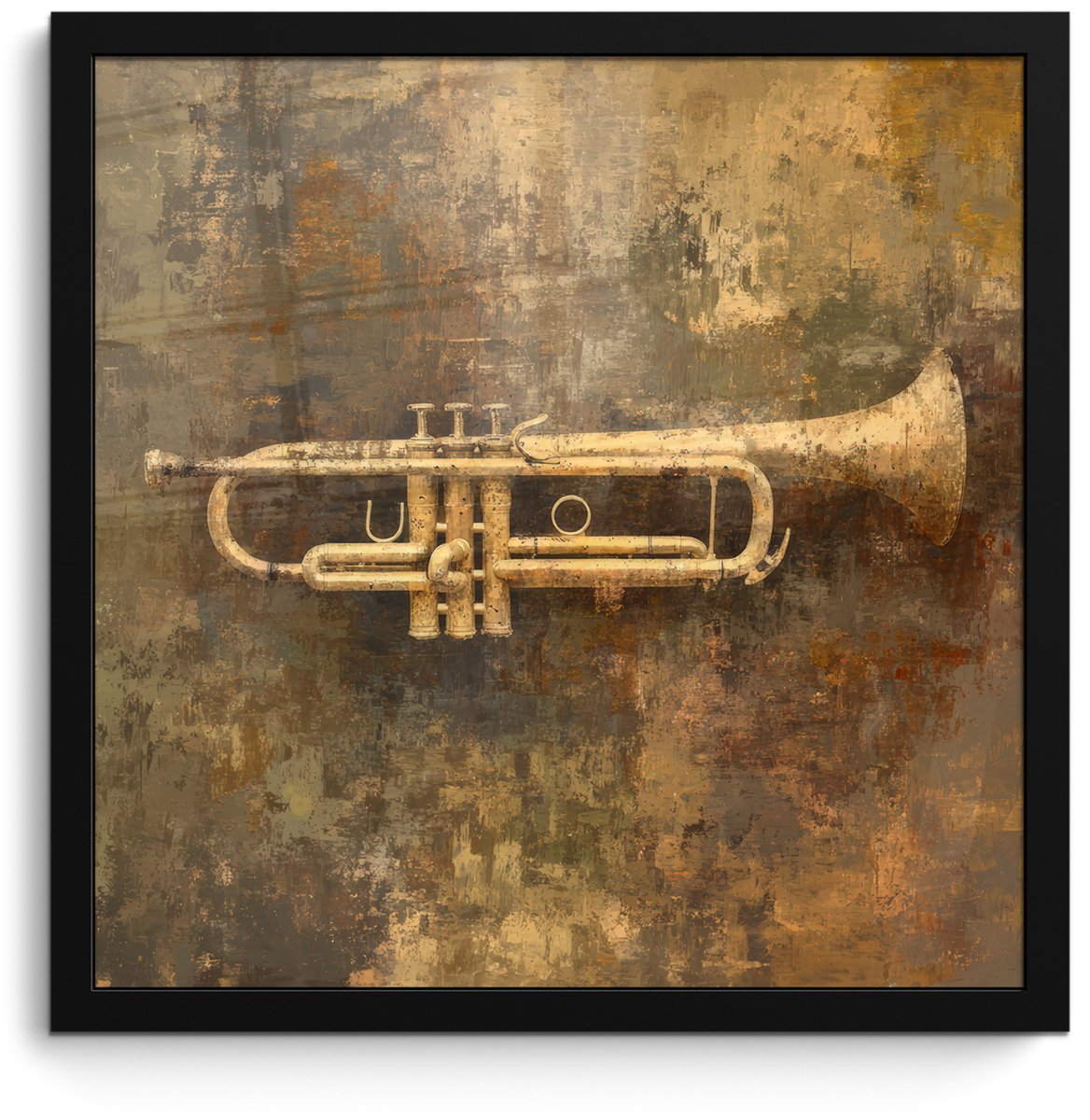 FrameYourWall Poster in lijst - Fotolijst 40x40 cm - Posters - Trompet - Geel - Muzikaal - Posterlijst zwart - Decoratie - Wanddecoratie woonkamer - Muurdecoratie slaapkamer