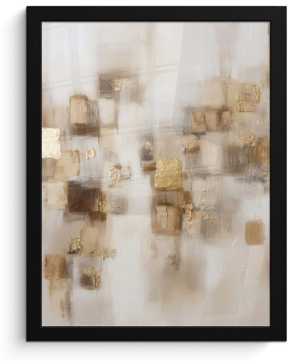 FrameYourWall Poster in lijst - Fotolijst 30x40 cm - Posters - Abstracte vierkanten - Aardetonen - Mistig - Posterlijst zwart - Decoratie - Wanddecoratie woonkamer - Muurdecoratie slaapkamer Aardetonen - Mistig - Abstract