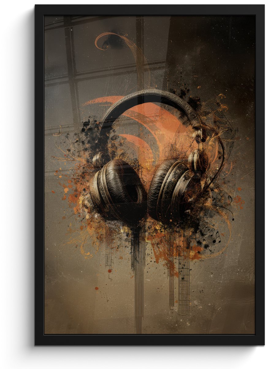 FrameYourWall Poster in lijst - Fotolijst 40x60 cm - Posters - Koptelefoon - Bruin - Verf - Vintage - Posterlijst zwart - Decoratie - Wanddecoratie woonkamer - Muurdecoratie slaapkamer
