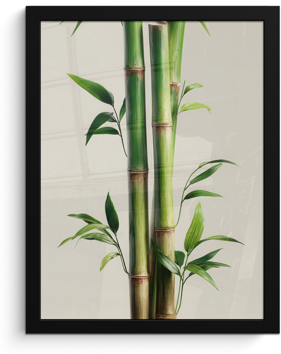 FrameYourWall Poster in lijst - Fotolijst 30x40 cm - Posters - Bamboestengels - Sierlijk - Groen - Posterlijst zwart - Decoratie - Wanddecoratie woonkamer - Muurdecoratie slaapkamer