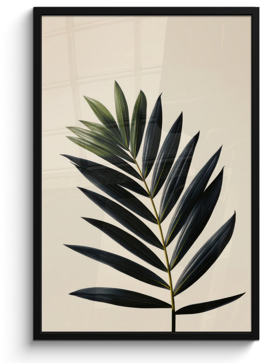 FrameYourWall Poster in lijst - Fotolijst 60x90 cm - Posters - Palmblad - Donkere bladen - Subtiel - Posterlijst zwart - Decoratie - Wanddecoratie woonkamer - Muurdecoratie slaapkamer Palmblad - Subtiel