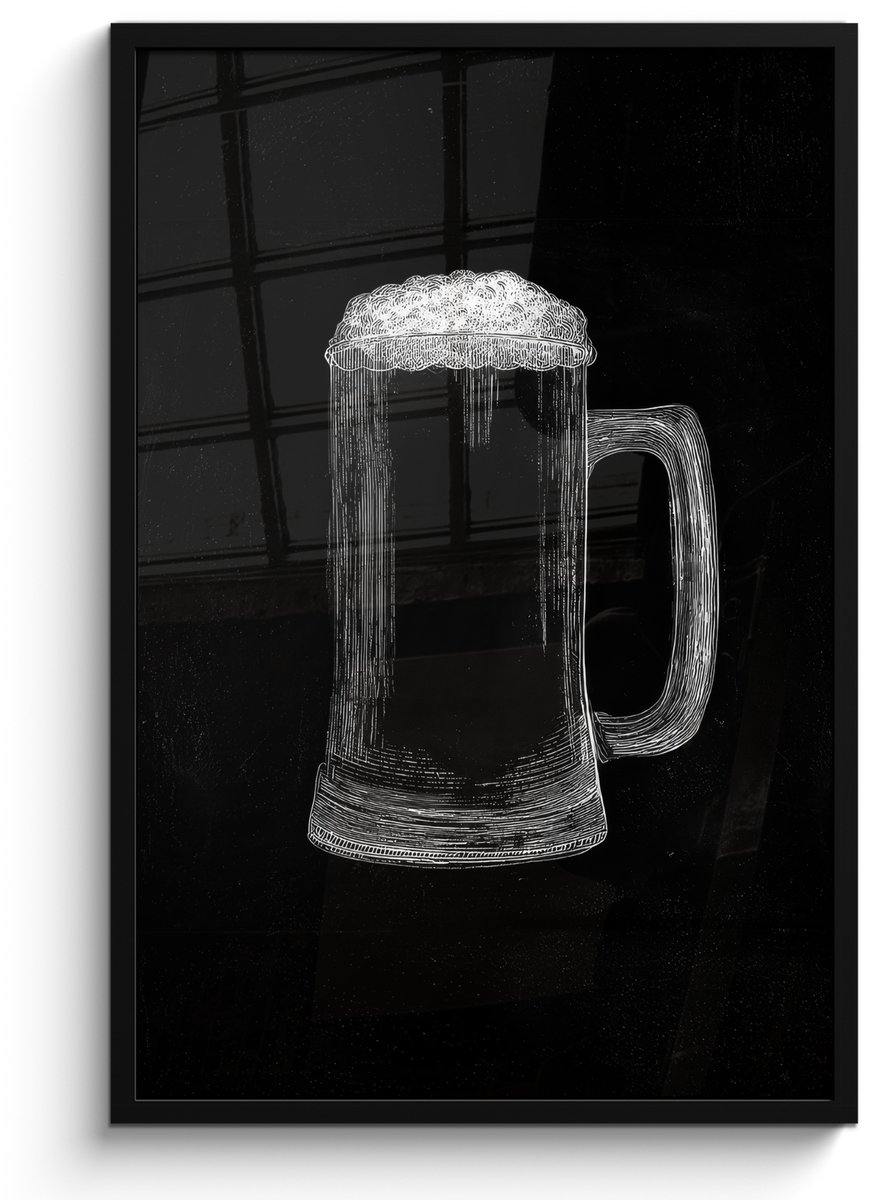 FrameYourWall Poster in lijst - Fotolijst 60x90 cm - Posters - Bierpul - Schuim - Krijttekening - Posterlijst zwart - Decoratie - Wanddecoratie woonkamer - Muurdecoratie slaapkamer