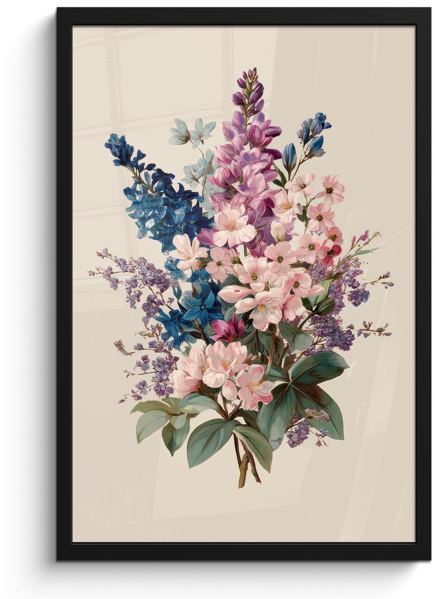 FrameYourWall Poster in lijst - Fotolijst 40x60 cm - Posters - Boeket - Beige - Harmonieus - Subtiel - Posterlijst zwart - Decoratie - Wanddecoratie woonkamer - Muurdecoratie slaapkamer
