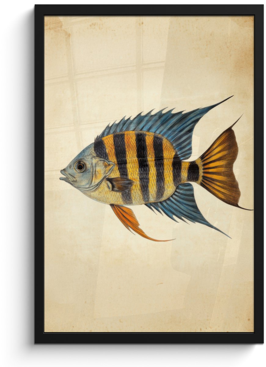 FrameYourWall Poster in lijst - Fotolijst 40x60 cm - Posters - Vis - Tropisch - Strepen - Vinnen - Posterlijst zwart - Decoratie - Wanddecoratie woonkamer - Muurdecoratie slaapkamer