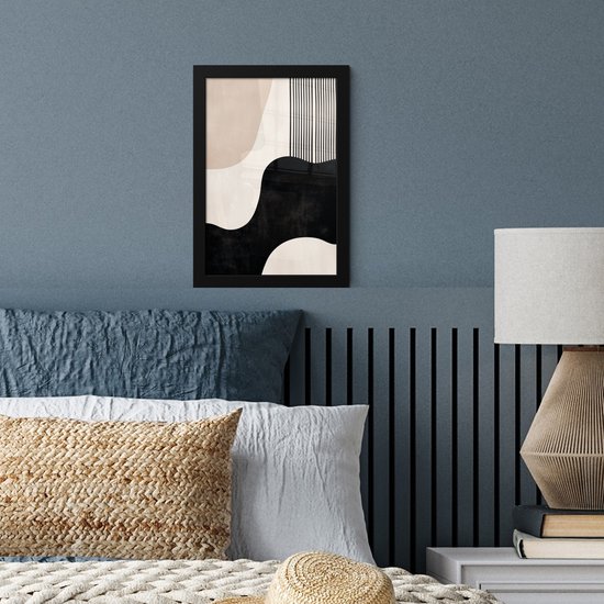 Affiche encadrée - Cadre photo 20x30 cm - Posters - Abstrait - Japandi - Beige - Moderne - Poster encadré noir - Décoration - Décoration murale salon - Décoration murale chambre