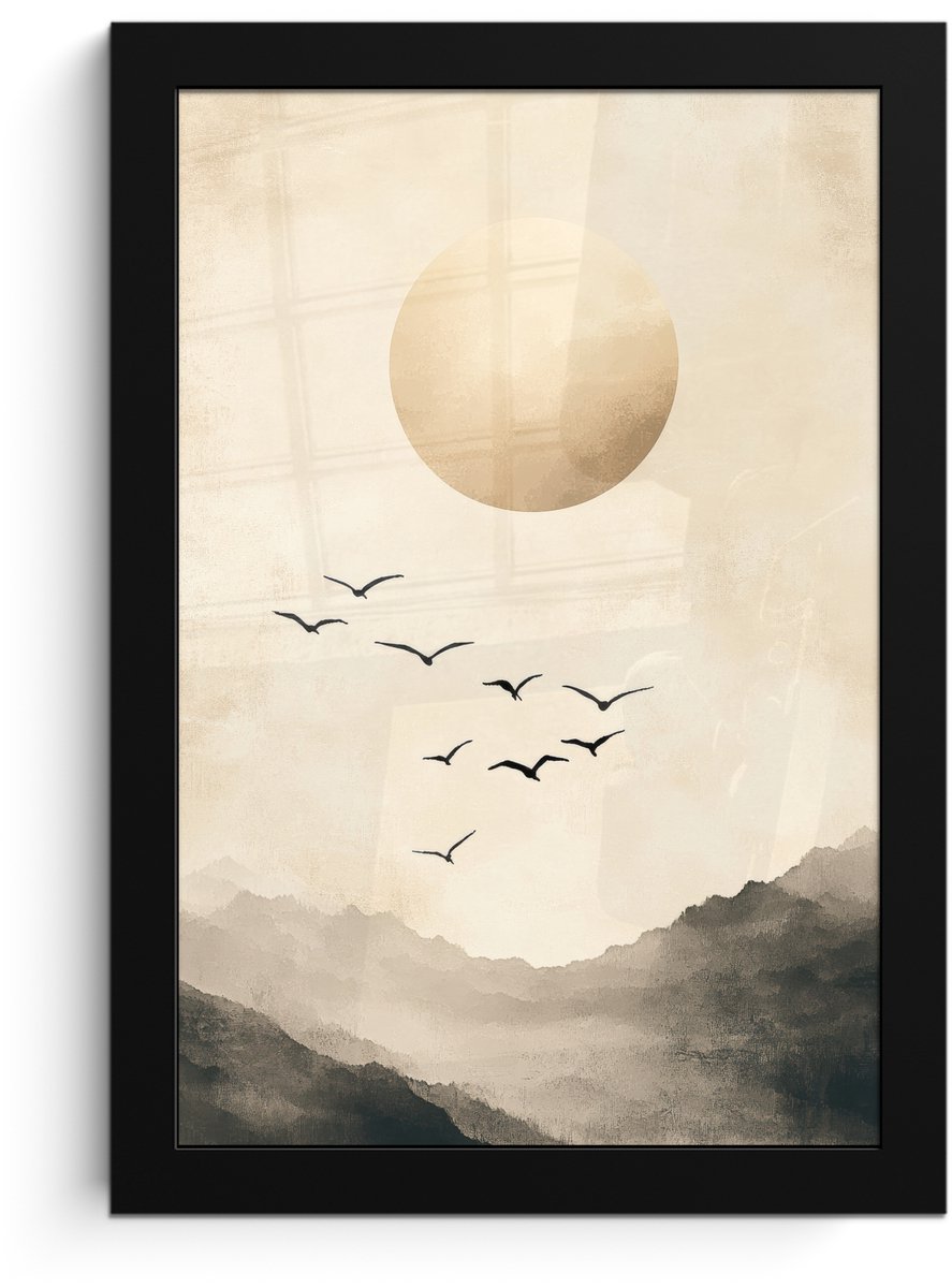 FrameYourWall Poster in lijst - Fotolijst 20x30 cm - Posters - Landschap - Japandi - vogel - Posterlijst zwart - Decoratie - Wanddecoratie woonkamer - Muurdecoratie slaapkamer