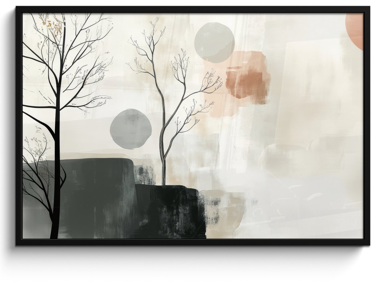 FrameYourWall Poster in lijst - Fotolijst 120x80 cm - Posters - Wabi sabi - Beige - Plant - Posterlijst zwart - Decoratie - Wanddecoratie woonkamer - Muurdecoratie slaapkamer Japandi - Natuur