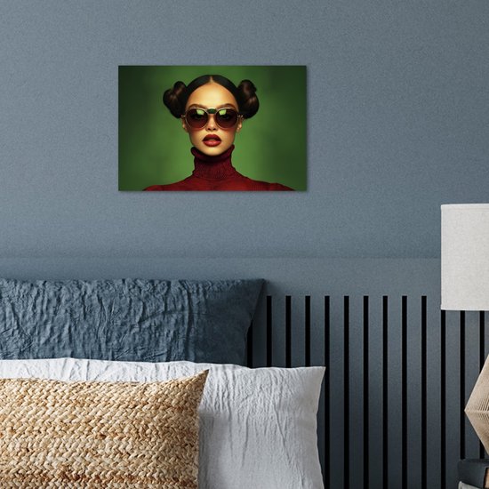 Poster 30x20 cm - Vrouw - Groen - Bril - Aesthetic - Modern - Posters - Kamer decoratie - Wanddecoratie woonkamer - Muurdecoratie slaapkamer