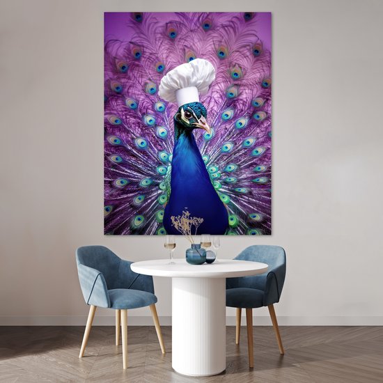 Poster 120x160 cm - Pauw - Koksmuts - Cool - Paars - Posters - Wanddecoratie keuken - Muurdecoratie woonkamer - Decoratieve accessoires - Kamer muur decoratie