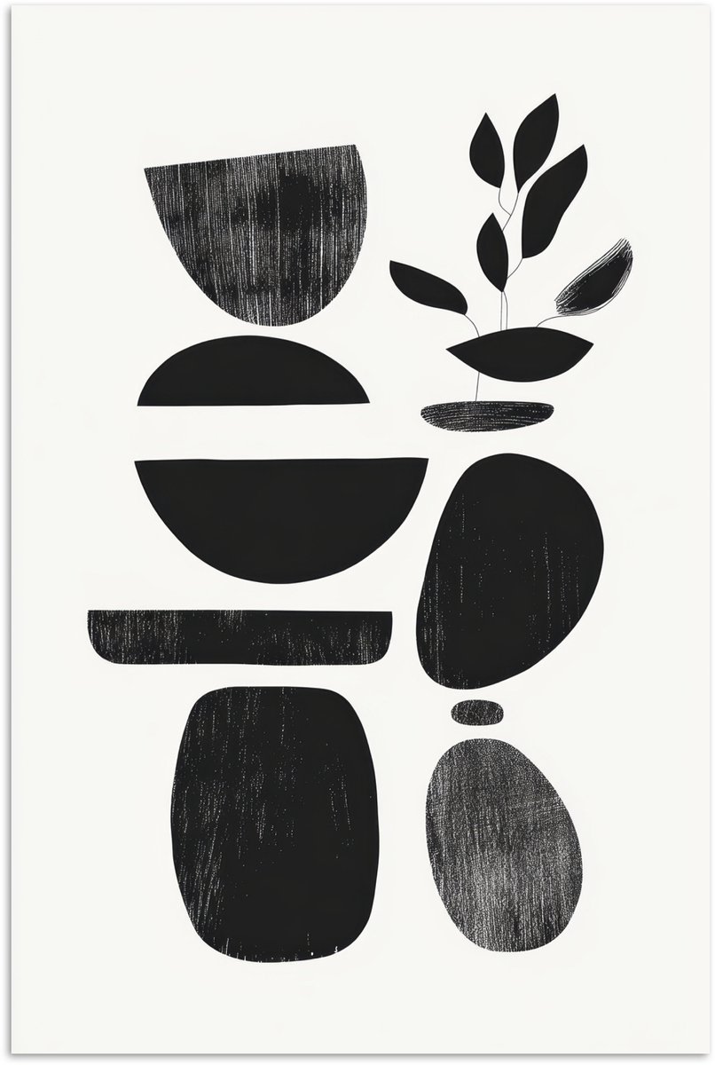 Poster 20x30 cm - Japandi - Zwart - Abstract - Posters - Kamer decoratie - Wanddecoratie woonkamer - Muurdecoratie slaapkamer