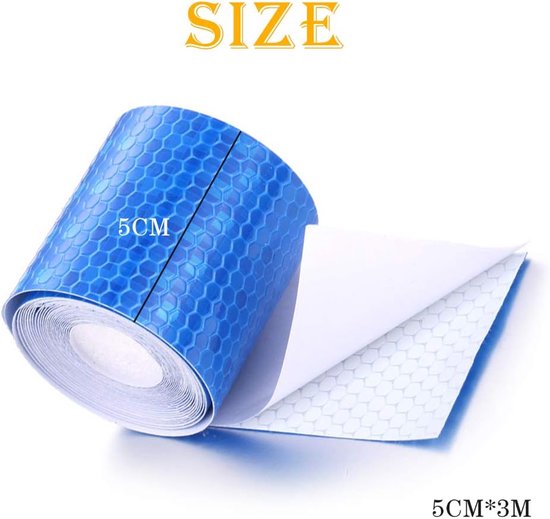 Rol blauwe reflecterende tape, 5 cm breed, met een honingraatpatroon.