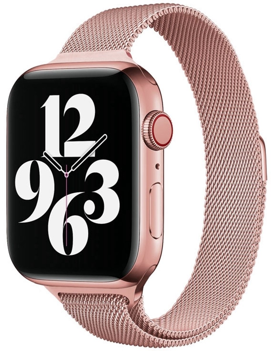 Milanees bandje - geschikt voor Apple Watch series 1/2/3/4/5/6/7/8/9/10/11/ SE (1,2,3) / Ultra (1,2,3) met maat 44 mm / 45 mm / 46 mm / 49 mm - Milanese met magneet sluiting - roze