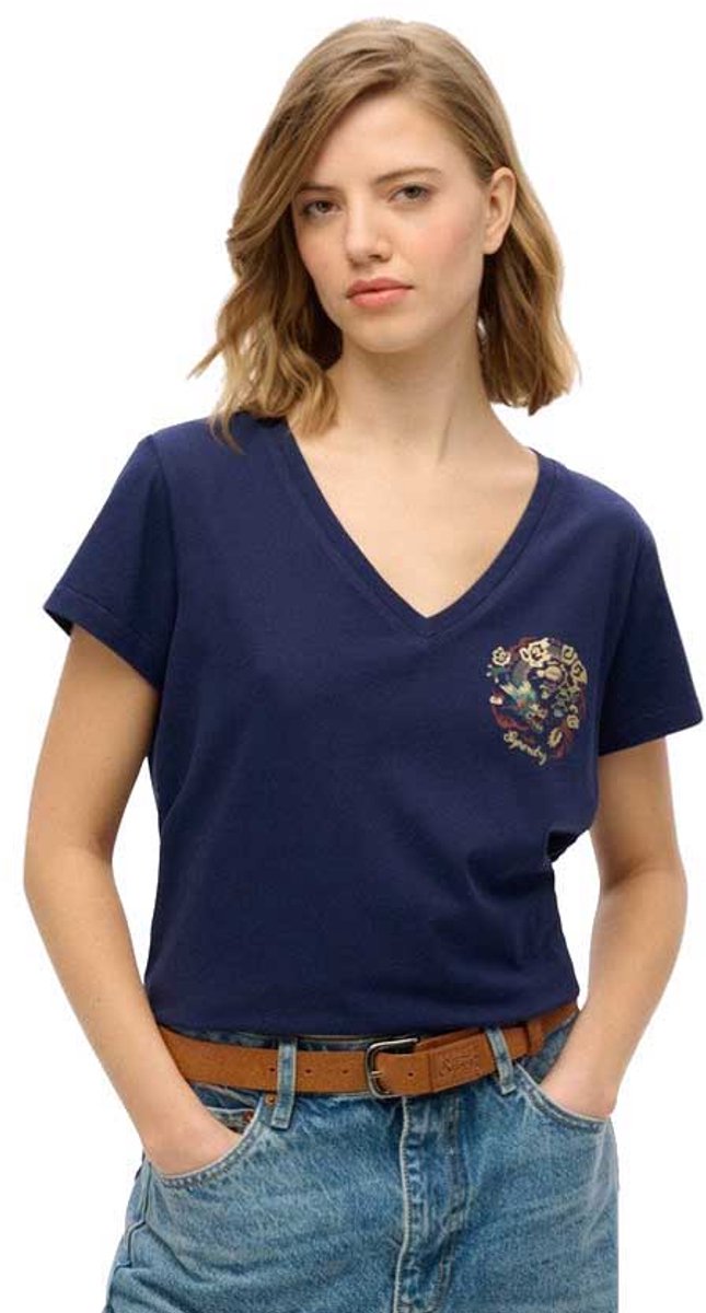 Superdry Suika metallic relaxt T-shirt met V-hals Dames T-shirts Marineblauw