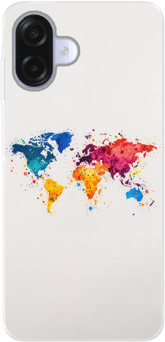 Telefoonhoesje Geschikt voor Samsung Galaxy A07 hoesje - Wereldkaart - Graffiti - Kleurrijk - Siliconen Telefoonhoesje Telefoonhoesje