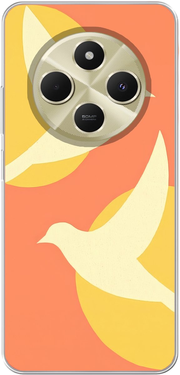 Telefoonhoesje Geschikt voor Xiaomi Geschikt voor Redmi 14C hoesje - Vogels - Cirkels - Geel - Siliconen Telefoonhoesje Telefoonhoesje