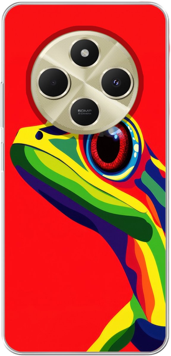 Telefoonhoesje Geschikt voor Xiaomi Geschikt voor Redmi 14C hoesje - Kikker - Kleurrijk - Strepen - Ogen - Siliconen Telefoonhoesje Telefoonhoesje