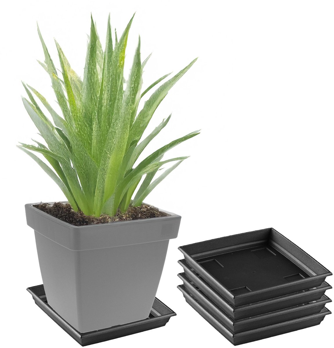 Bloempot Onderschaal - 5x - antraciet - Kunststof - 27 cm
