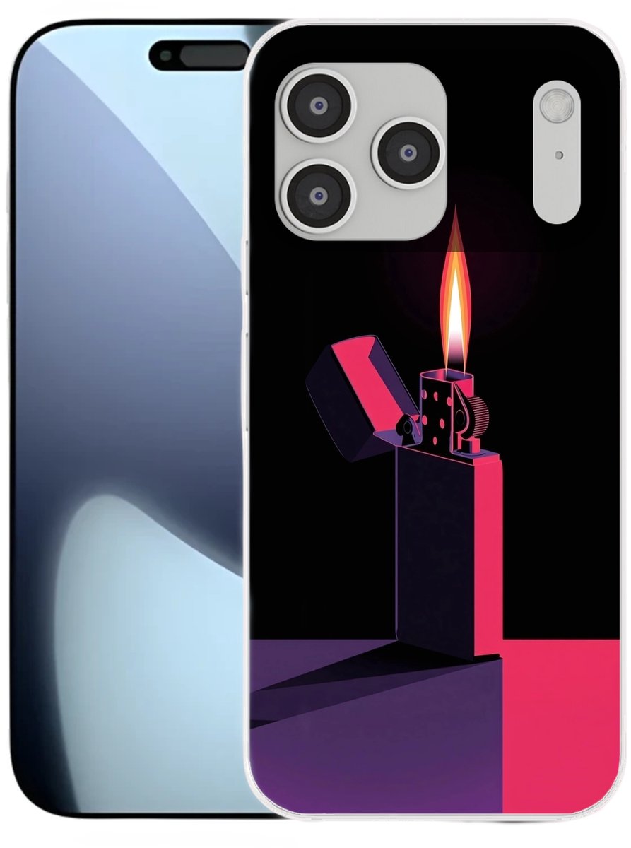Telefoonhoesje Geschikt voor iPhone 17 Pro Max hoesje - Aansteker - Vlam - Donker - Siliconen Telefoonhoesje Telefoonhoesje